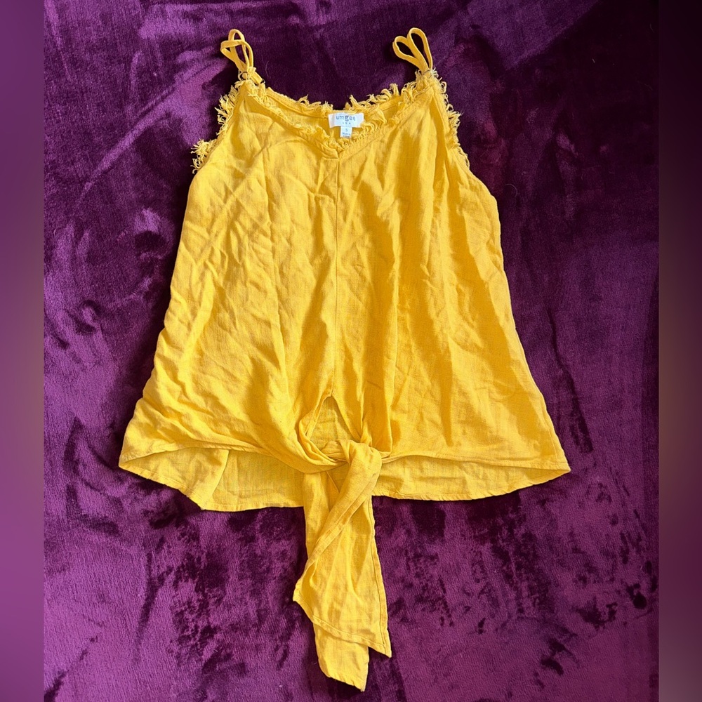 Yellow Tie-Front Sleeveless Tank Top - Women